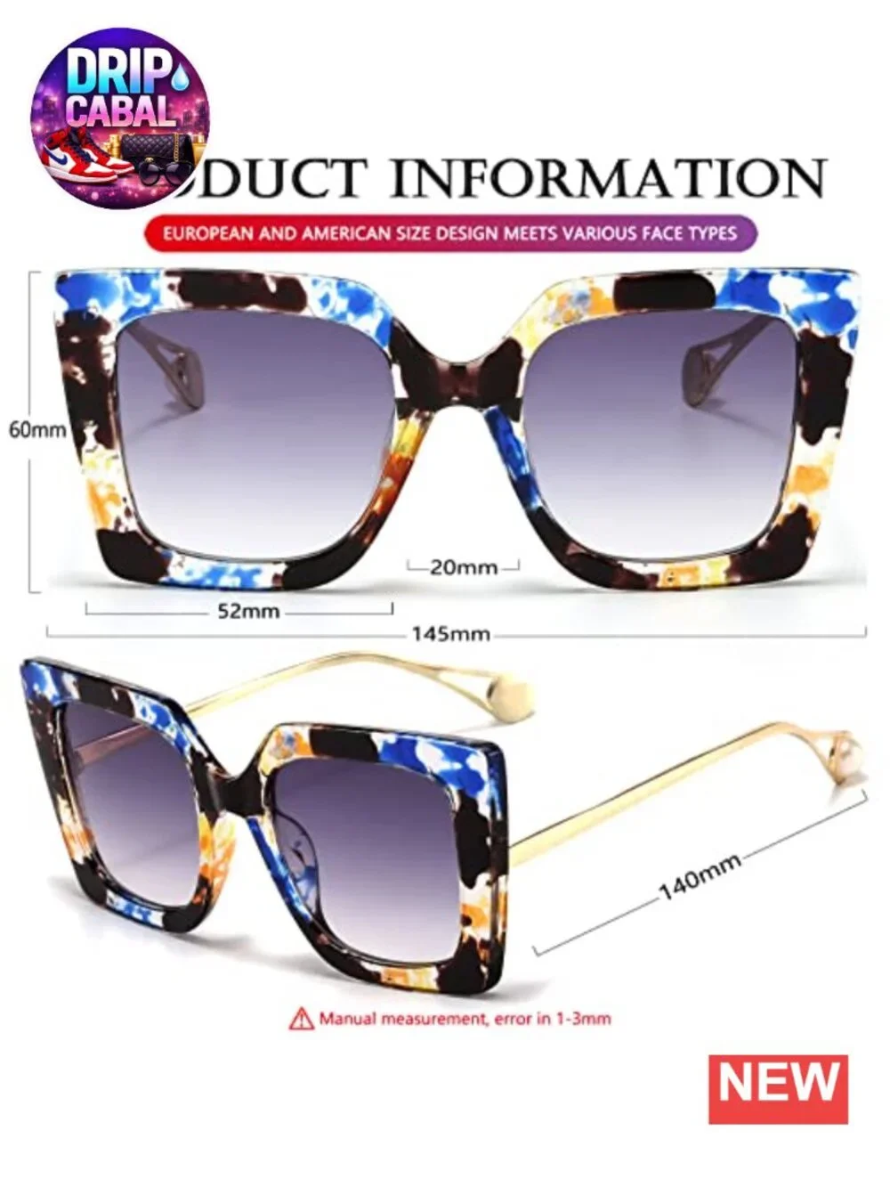 Oversized Square Sunglasses for Women UV400 Protection Retro Metal Frame